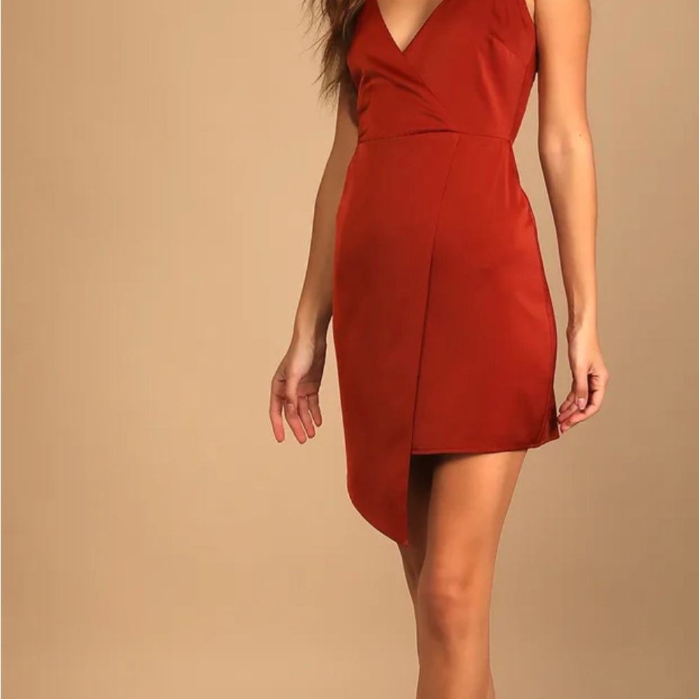 What a Stunner Rust Orange Satin Asymmetrical Mini Dress